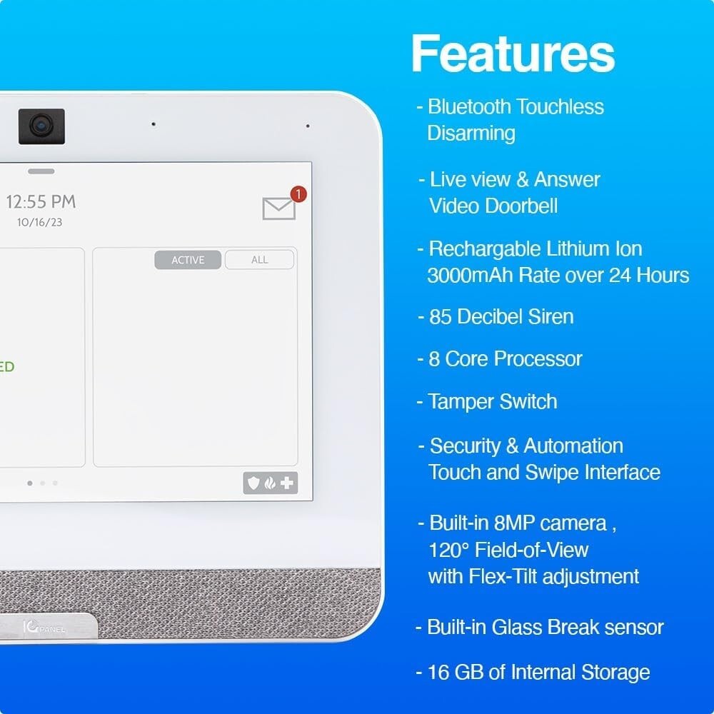 Qolsys IQ Panel 4: Wireless Smart Home Security System Alarm Panel for House