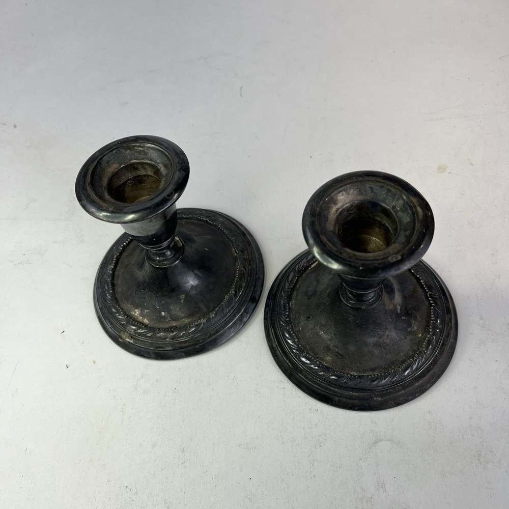 Vintage Pair Silver Plated Candle Stick Holders LL C