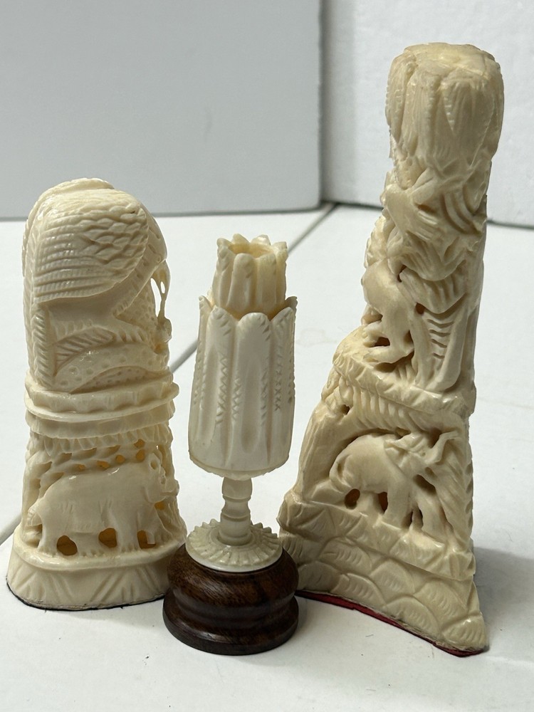 Stunning 3 Bone Hand Carved Decor