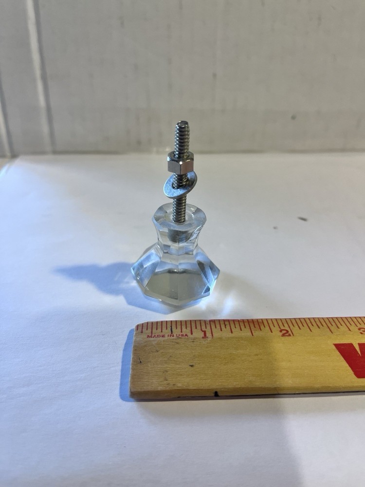 Vintage Glass Drawer Pull, 8 side, Clear Glass, Flat End