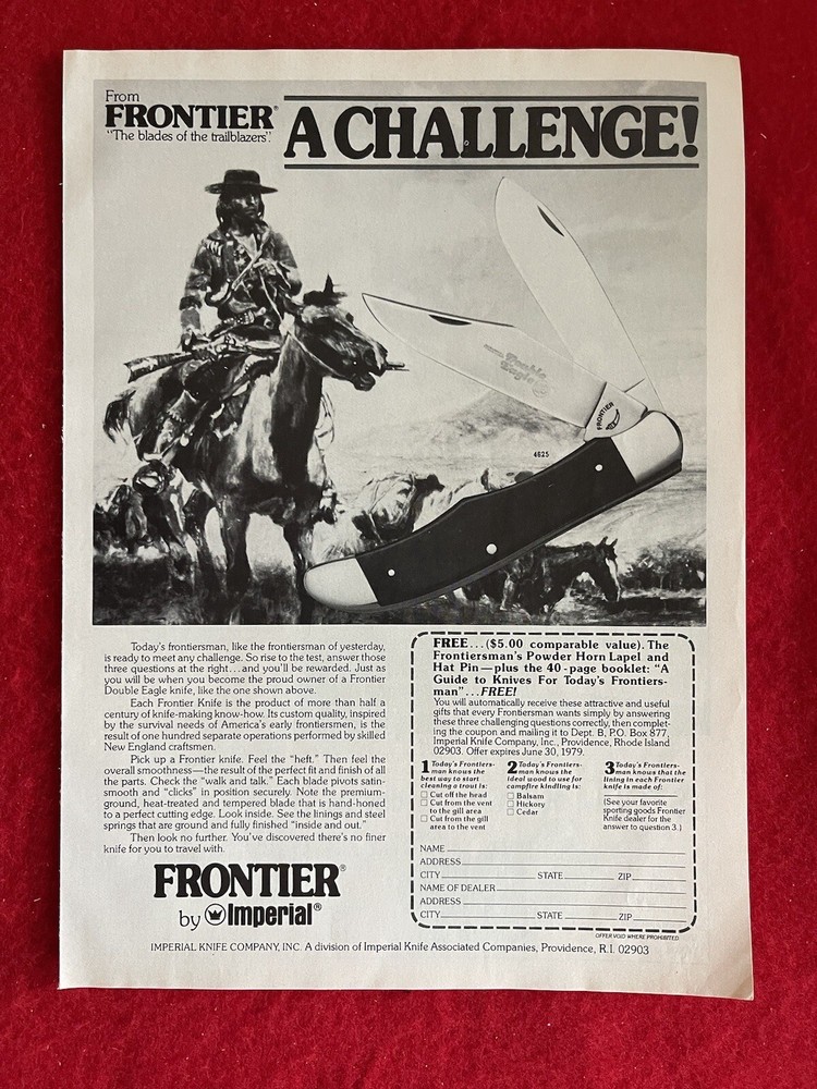 Vintage 1979 Print Ad Frontier Double Eagle Knife Advertisement