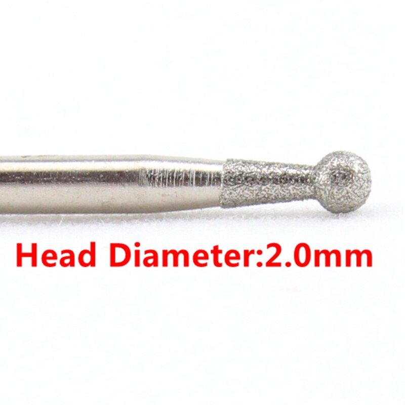 20Pcs Diamond Grinding Bits 2mm Spherical Head Ball Bur Lapidary Tools for Stone
