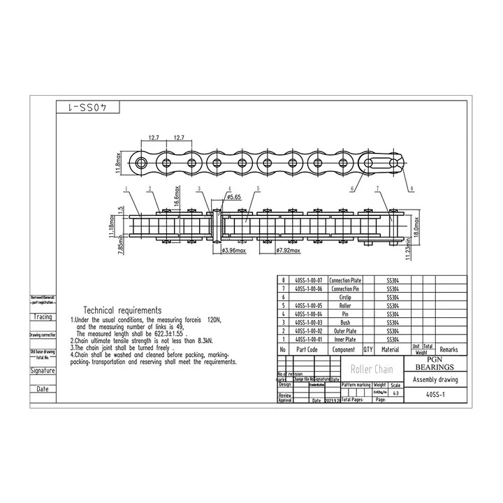 PGN #40 Stainless Steel Roller Chain