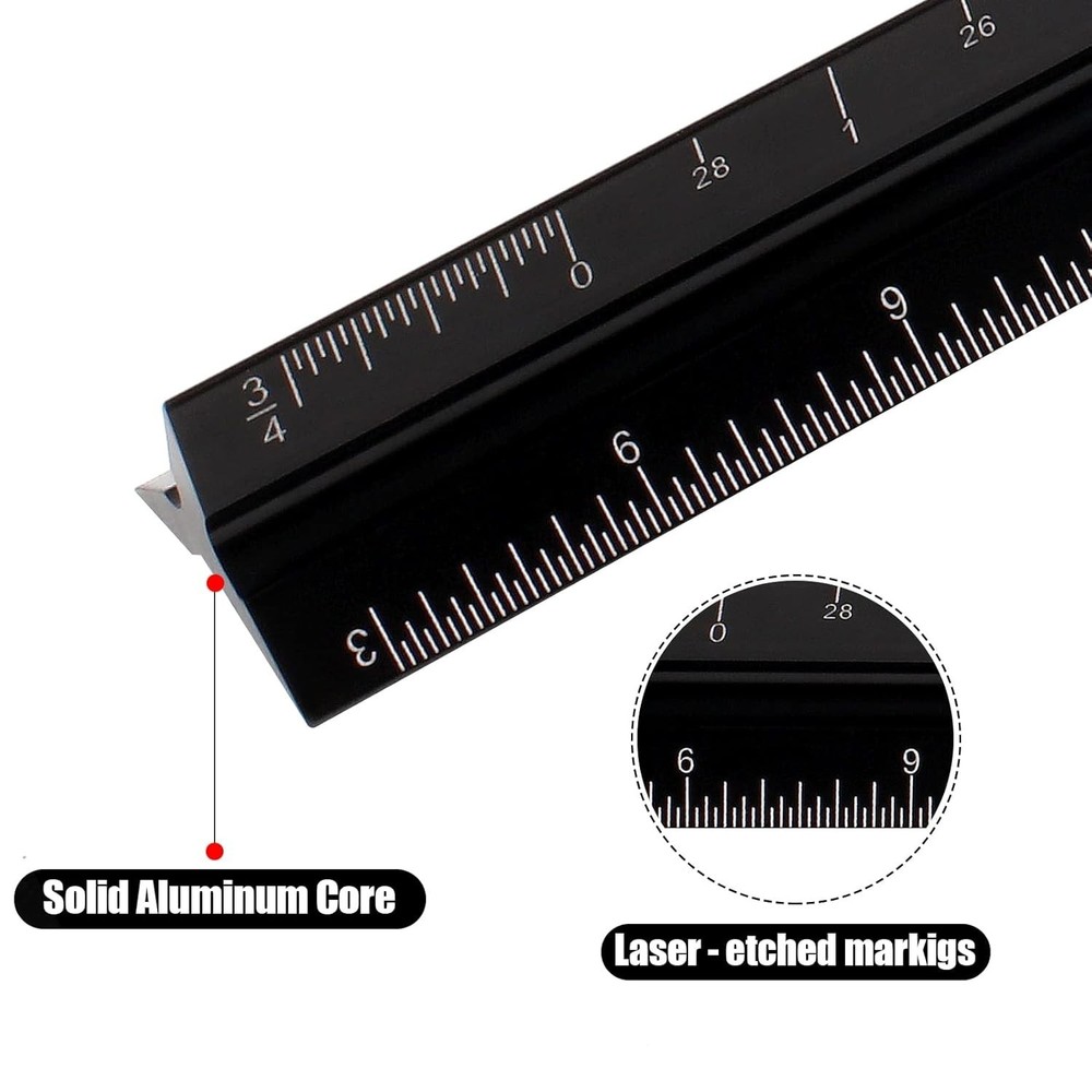 Innovative 12" Aluminum Triangular Ruler for Accurate Blueprint Measurements