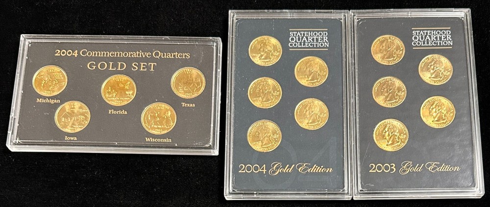 2003, 2004 Gold Commemorative Quarters Sets - Group of 3