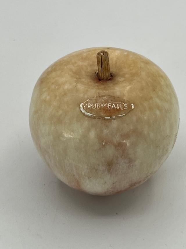Vintage Marble Apple Paperweight with Stem "Ruby Falls" No Chips Or Cracks