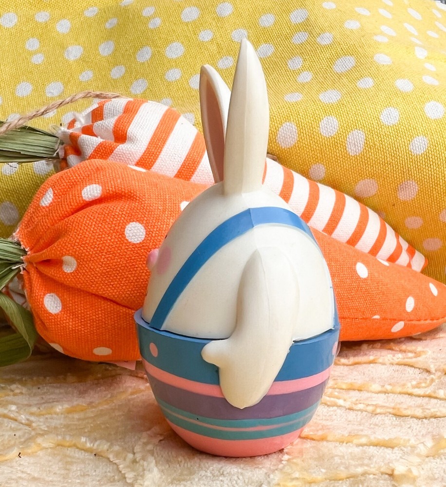 1983 HALLMARK 3" Easter Bunny Rabbit Wearing Suspenders Fillable Egg