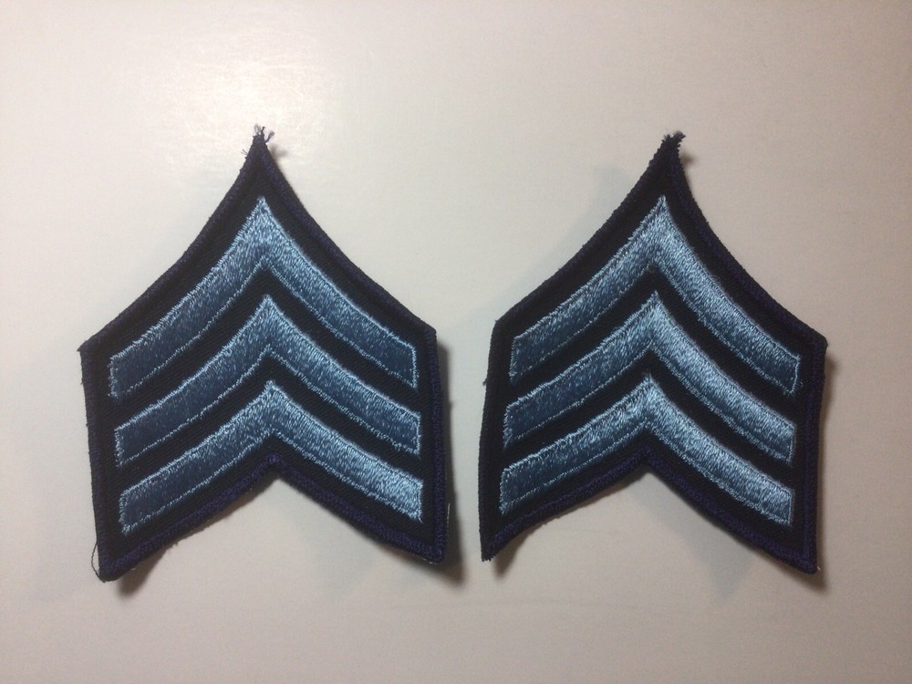 (2) Sergeant Chevron - 3 Light Blue Stripes on DARK NAVY (Navy Border) Patch
