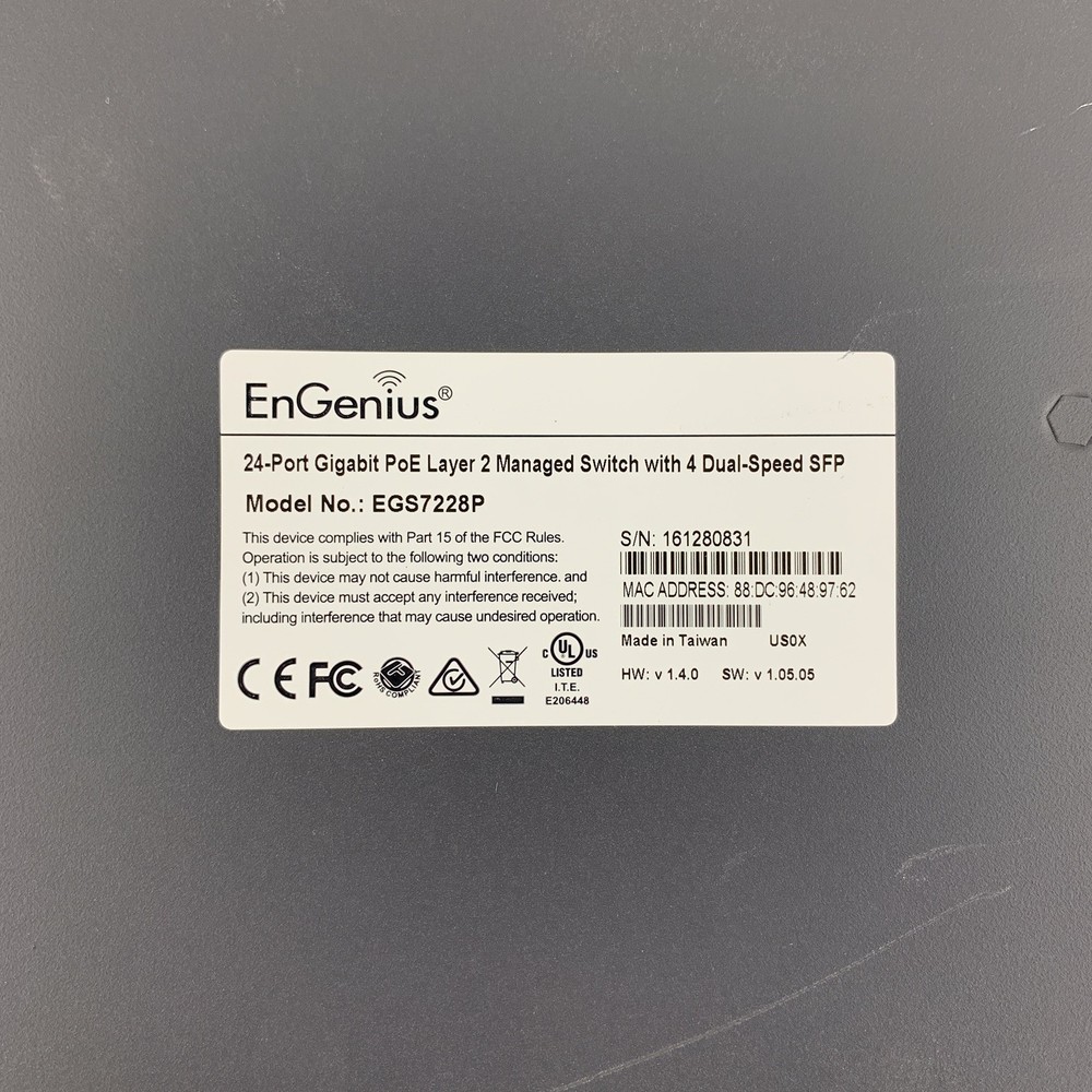 EnGenius EGS7228P 24 Port PoE Layer 2 Managed Switch Tested Reset