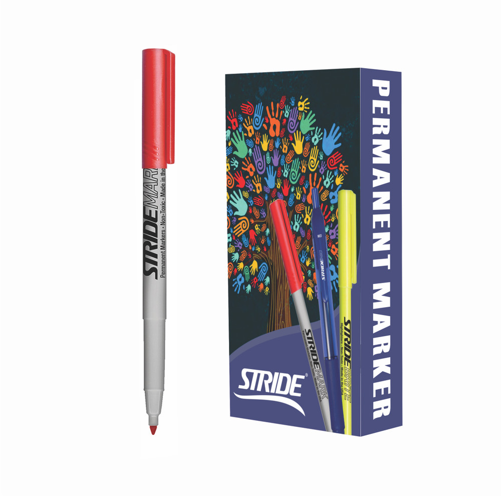 StrideMark Permanent Marker, Fine Point, Red Ink. 12/Pack, #27003