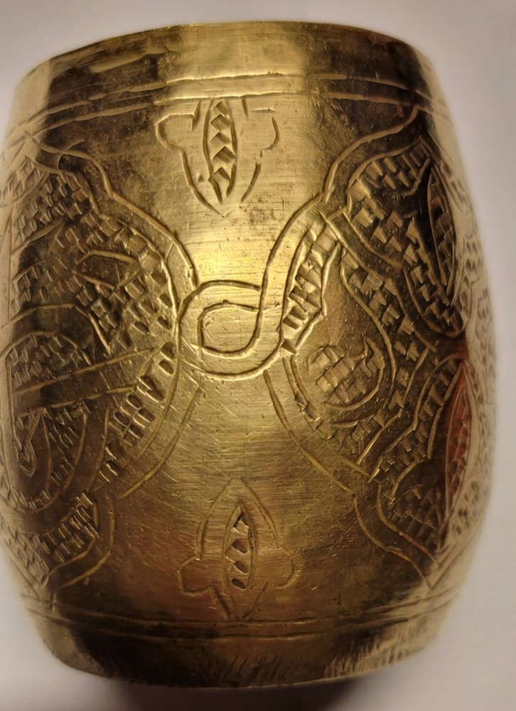 Middle Eastern Brass Cup and Bowl - With hand made design engraved in each one.