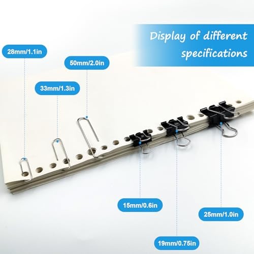 Binder and Paper Clips Set, 340 pcs Assorted Sizes in Container Black&silver