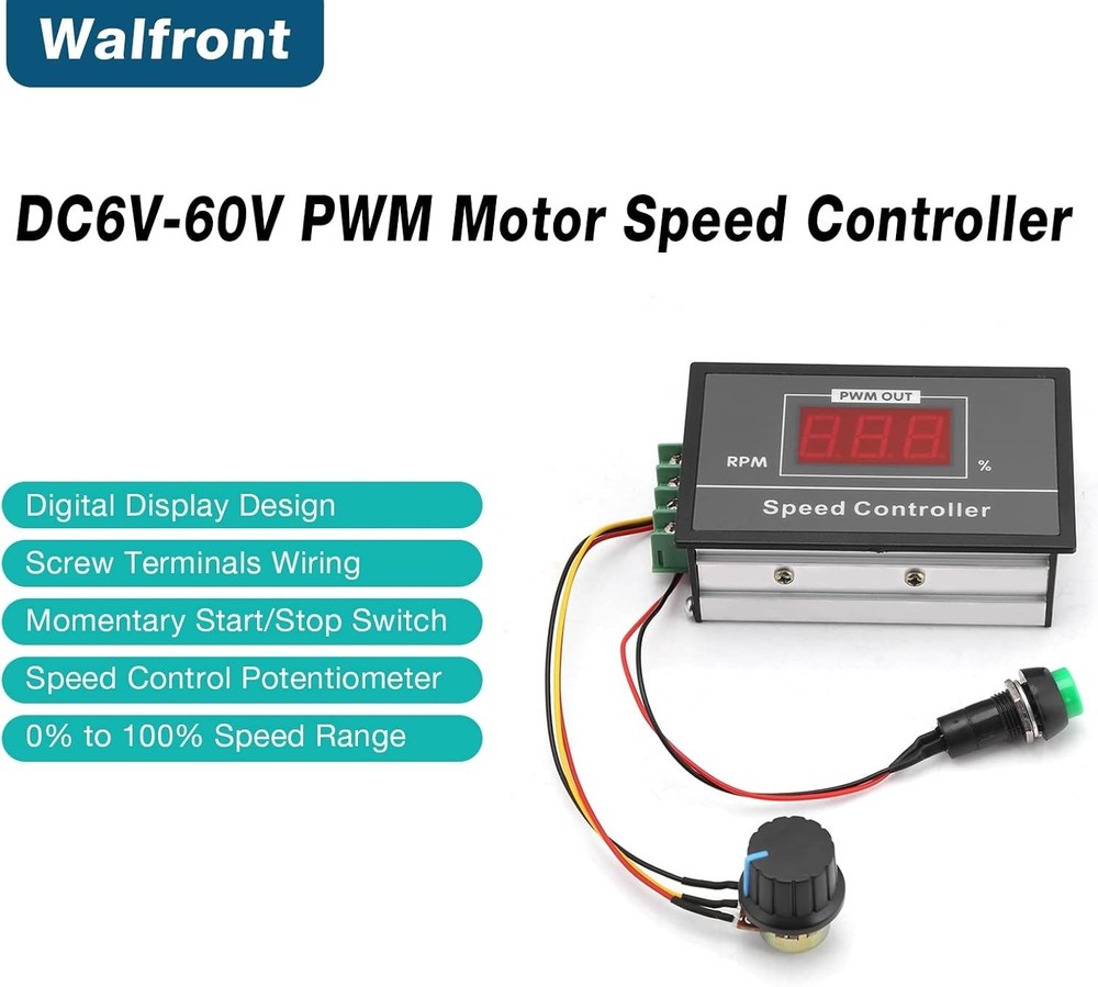 Versatile PWM DC Motor Speed Controller 6-60V with LED Display & Stepless Con...