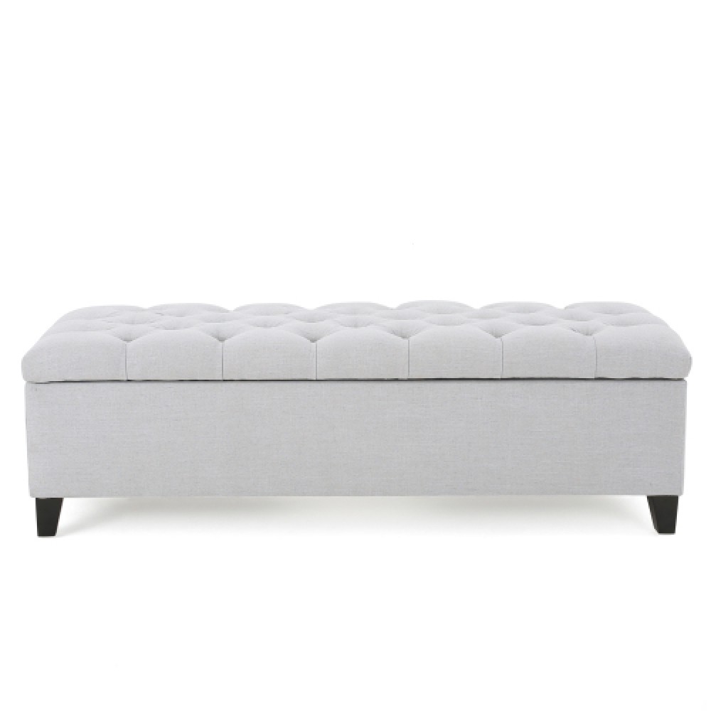 Light Gray Storage Ottoman Bench, Button Tufted Diamond Stitch Extra Seating