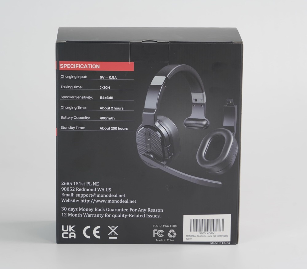 MONODEAL Trucker Bluetooth Headset ENC Dual Mic Mute Button 3 EQ Modes