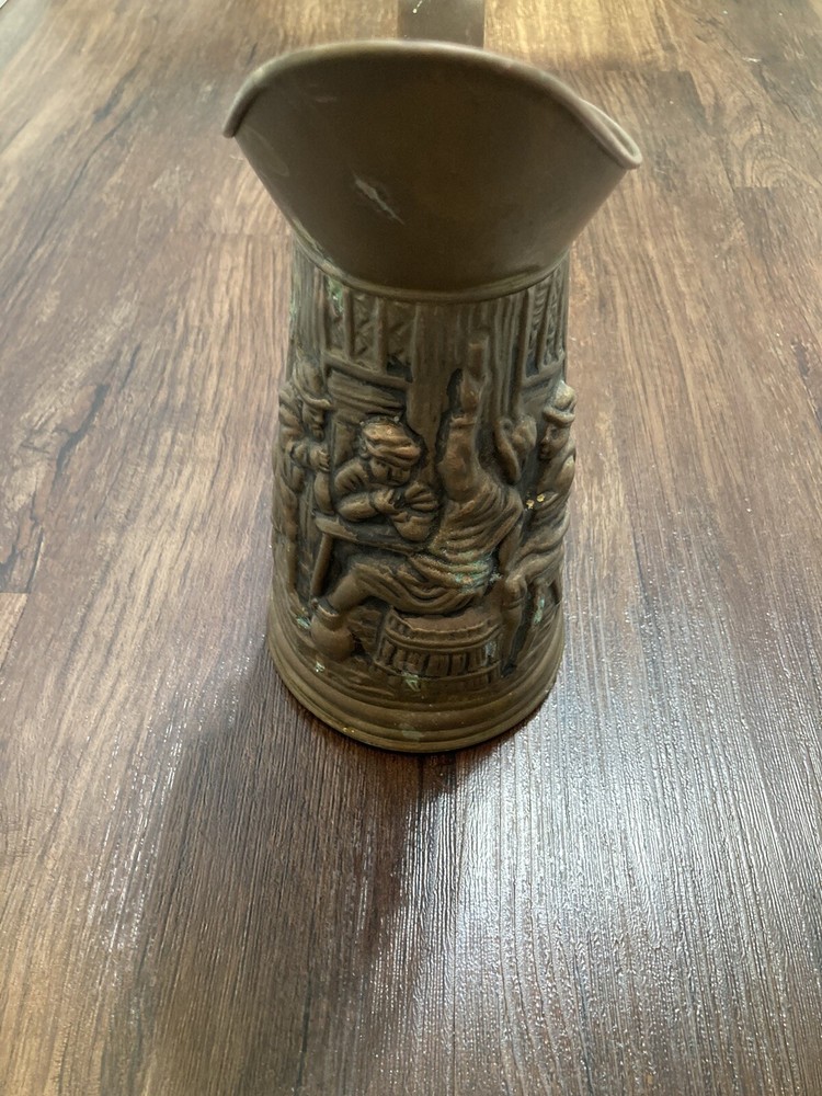 English Brass Jug Hammered Brass Pitcher