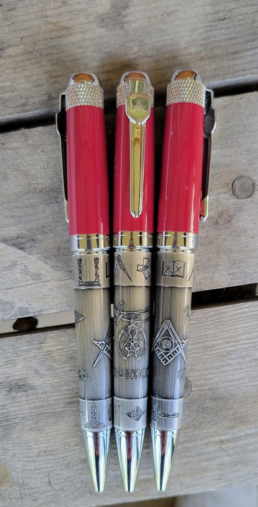 Ink Pen Red top with different Masonic Emblems. Twist open. Shrine