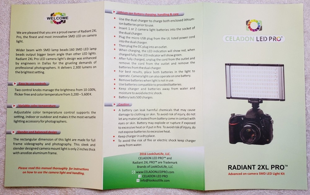 Celadon LED Pro Radiant 2XL PRO On-camera light kit