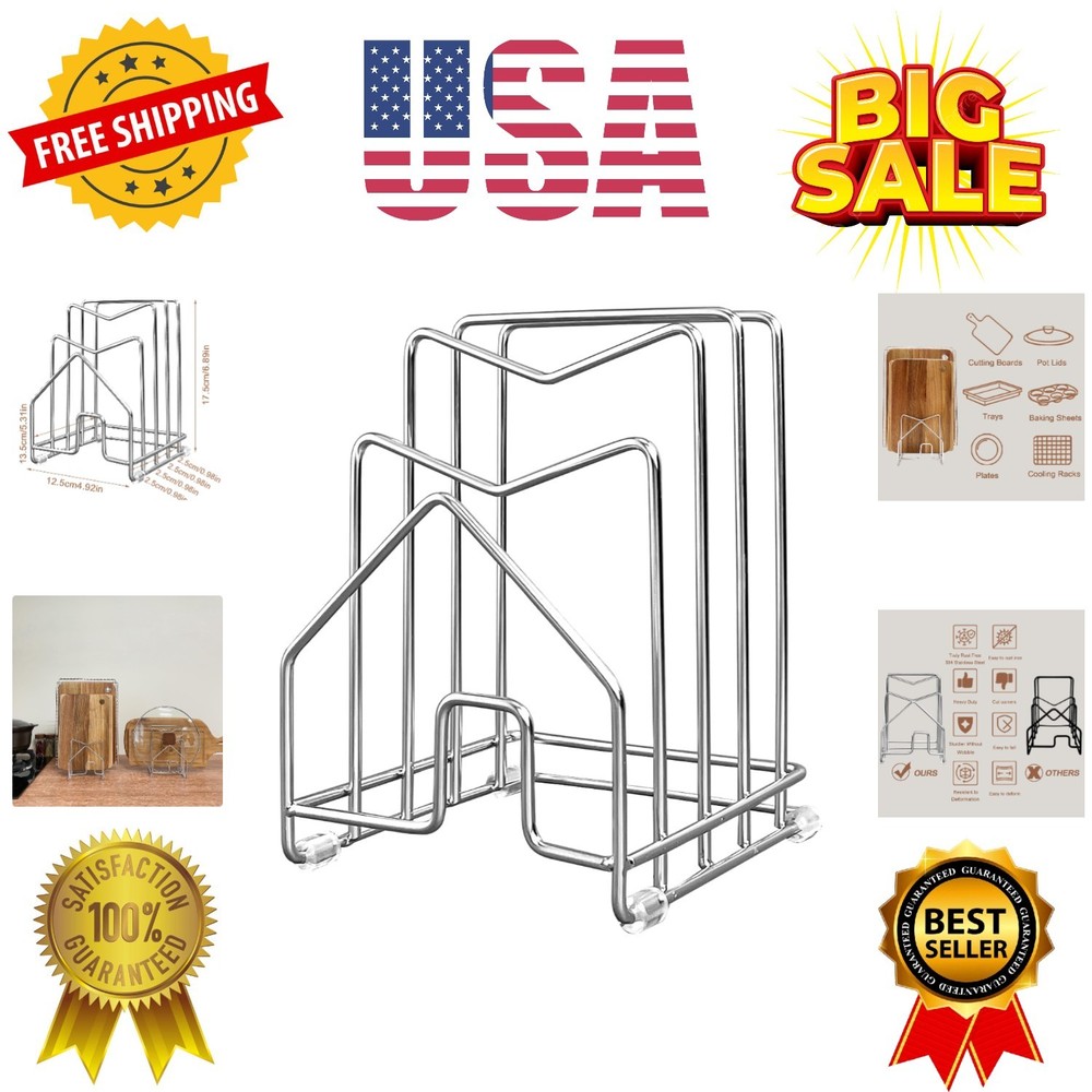 Pot Lid Organizer Cutting Board Holder Inside Cabinet 304 Stainless Steel Pot...