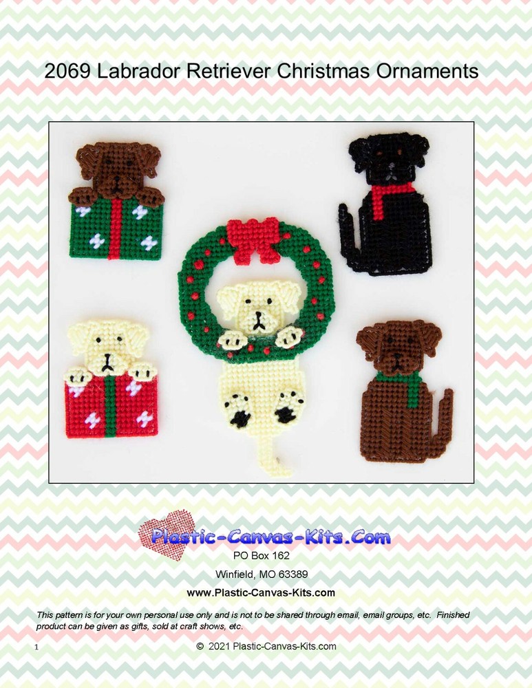 Labrador Retriever Christmas Ornaments- Plastic Canvas Pattern or Kit