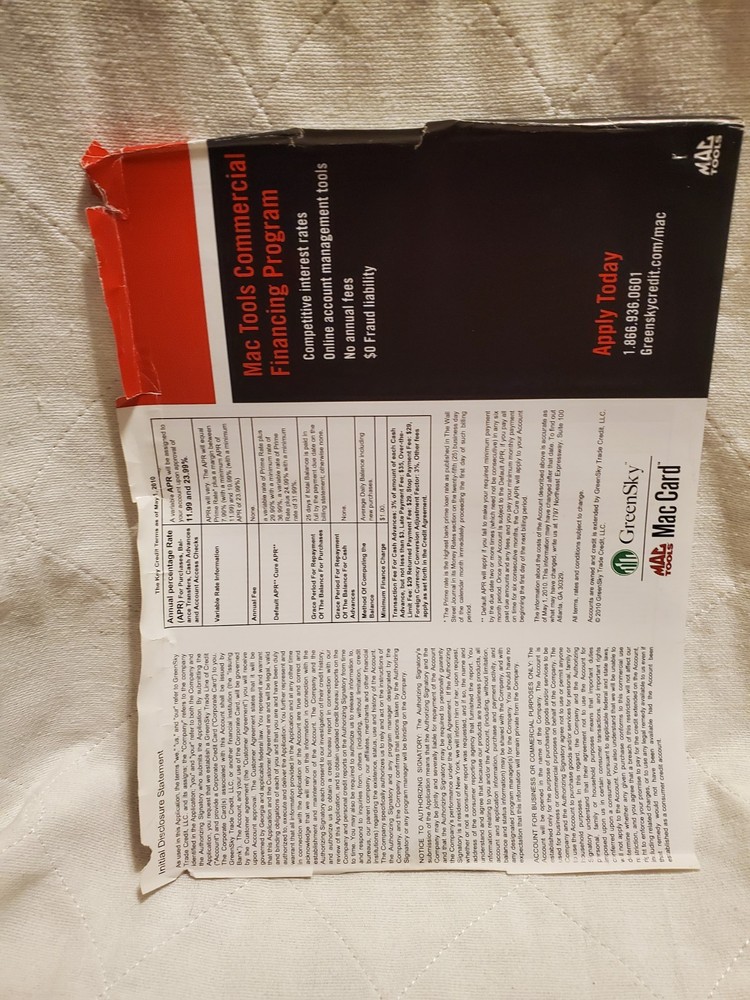 Original 2011 Mac Tools Catalog With Credit Application