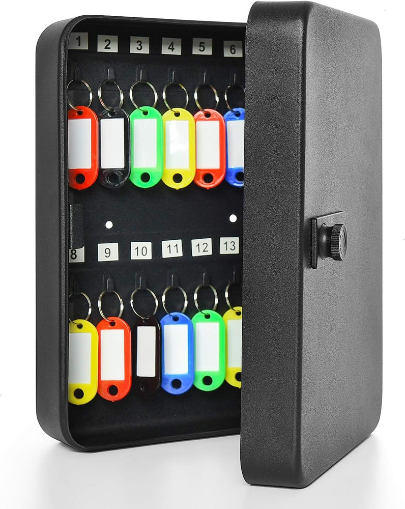 28 Key Cabinet Wall Mount, Steel Key Box Wall Mount with Code, Combination Lock
