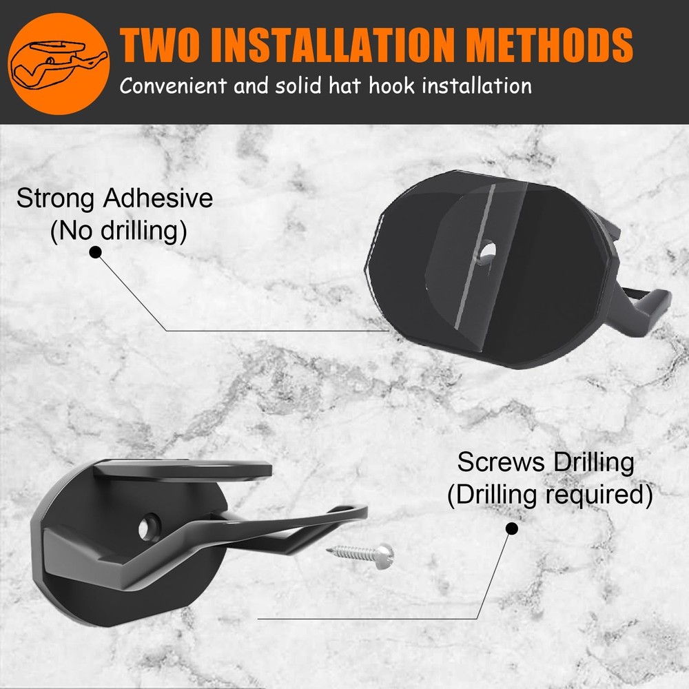 24 Pack Adhesive Hat Hooks for Wall, Strong Rack Baseball Caps, Black