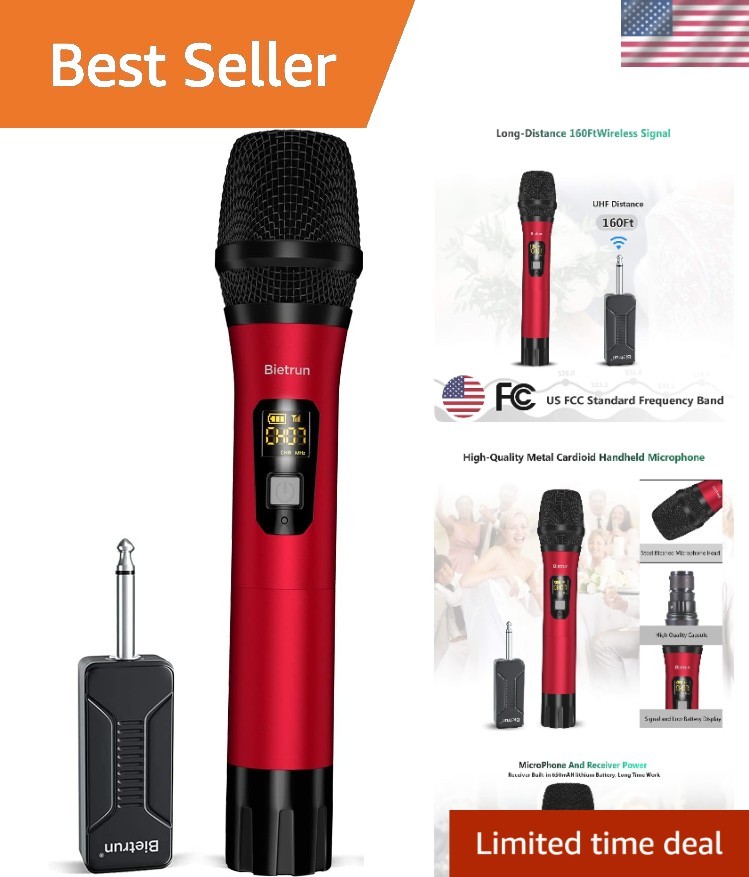 Professional Dynamic UHF Microphone - 160 Feet Range & Mute Function for Events