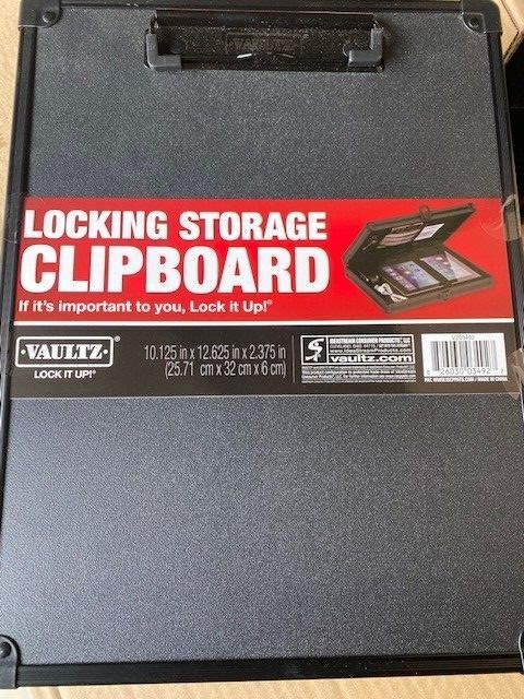 Vaultz Briefcase Aluminum Locking Storage Clipboard Hard Solid Paper Case Black