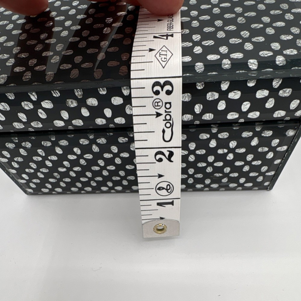 Black White Polka Dot Glass Lockable Decorative Box Medium Rectangular 9x6x3in