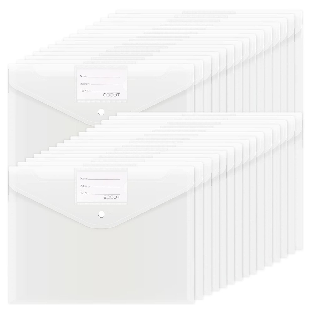 Eoout 30Pcs Plastic Envelopes, Clear Envelopes With Snap Closure, Docu
