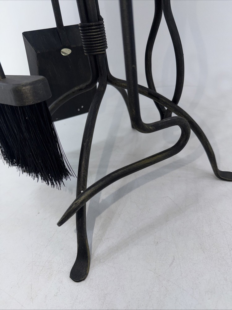 Vintage Hand Forged Fireplace Tool Set (Stand & 4 Tools)