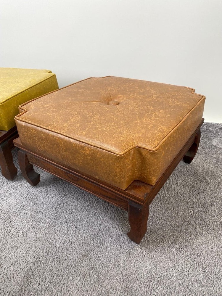 Mid-Century Modern Leather Nesting Stackable Ottoman Stools, 3 Pcs
