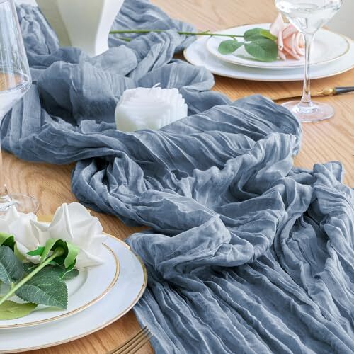 2PCS Table Runner Cheesecloth 10FT Boho Gauze Cheese Cloth 2 Pack Dusty Blue
