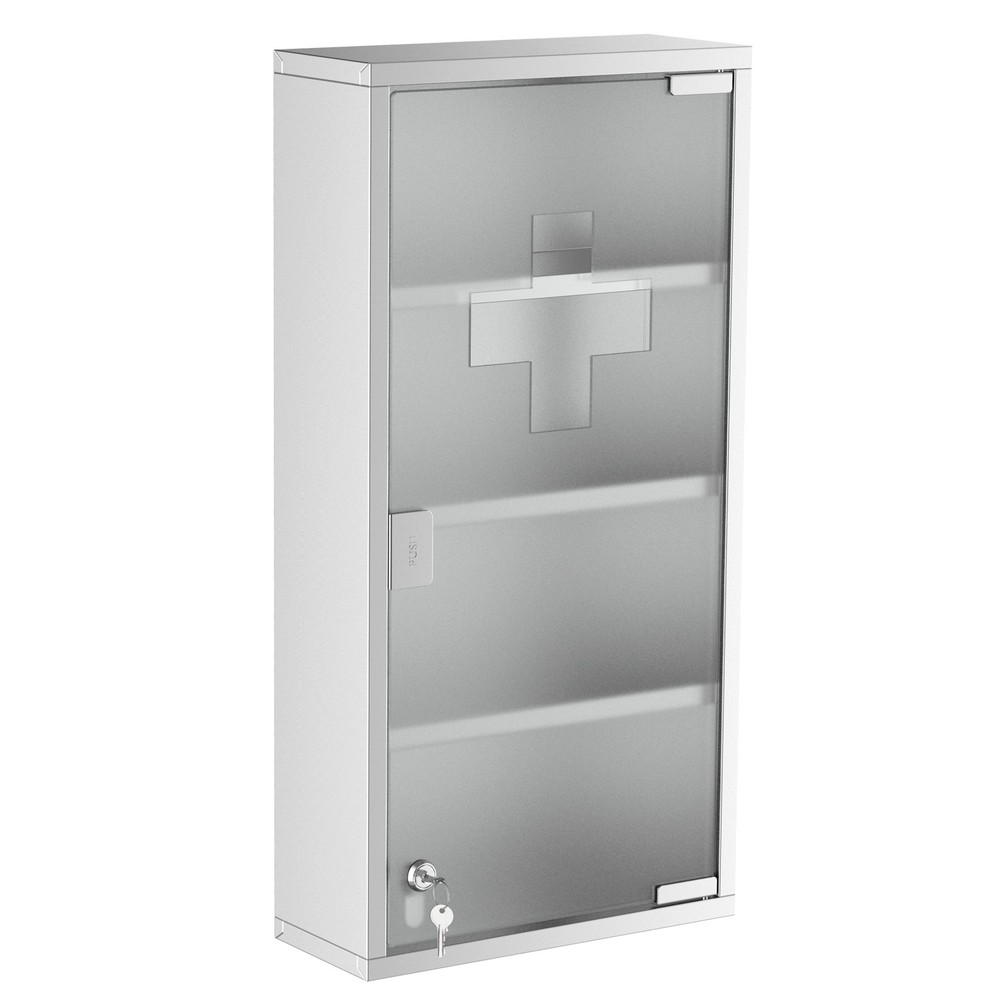 Wall Medicine Cabinet with Lock, Lockable Wall Cabinet, Silver