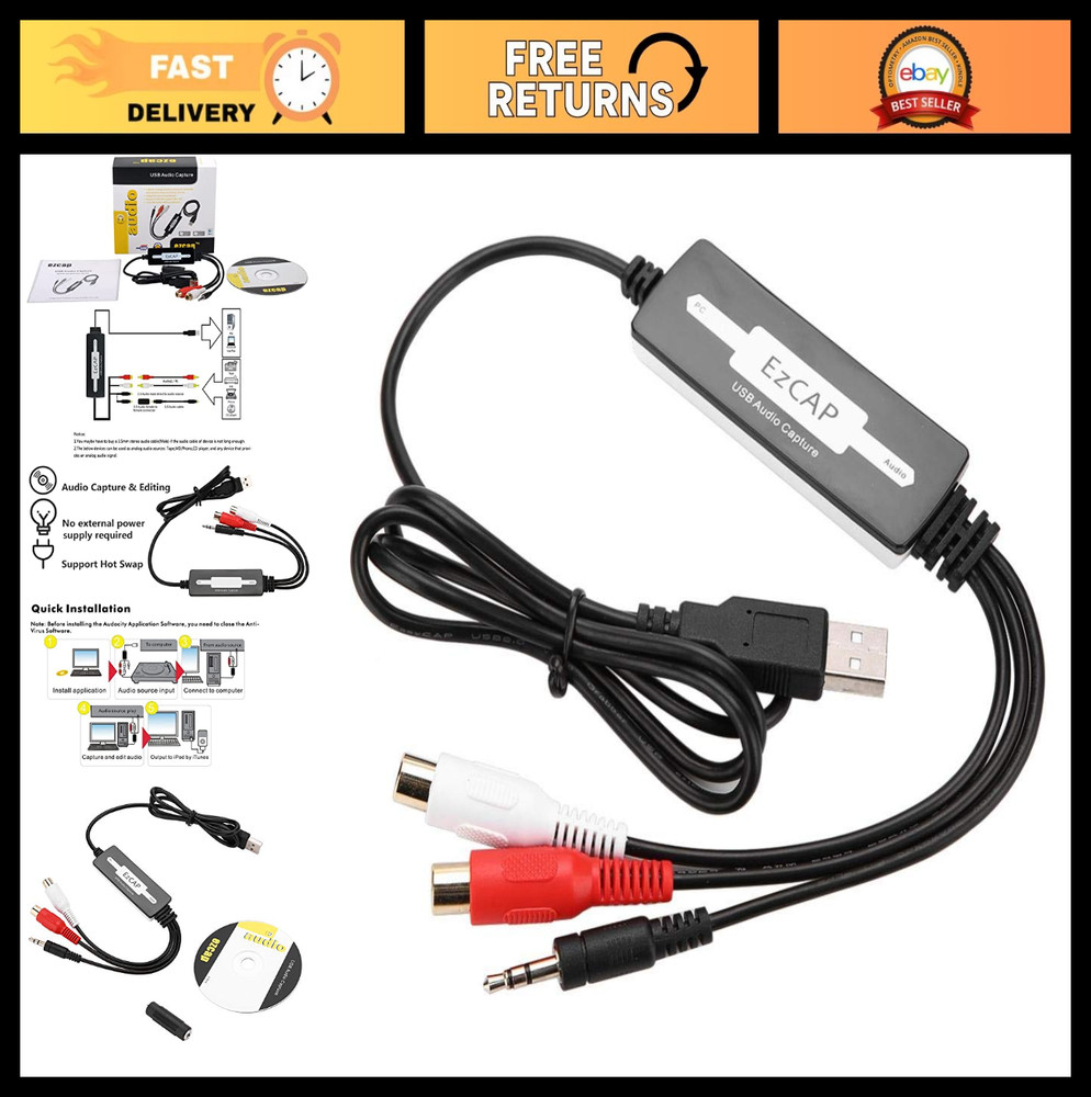 "USB Audio Capture Recorder - Convert Turntable LP/Cassette to MP3/WAV, PC Compa