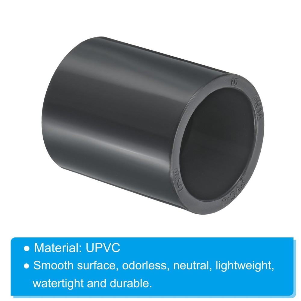 UPVC Pipe Fitting 25mm Socket, 2 Pack Straight Coupling, Dark Grey