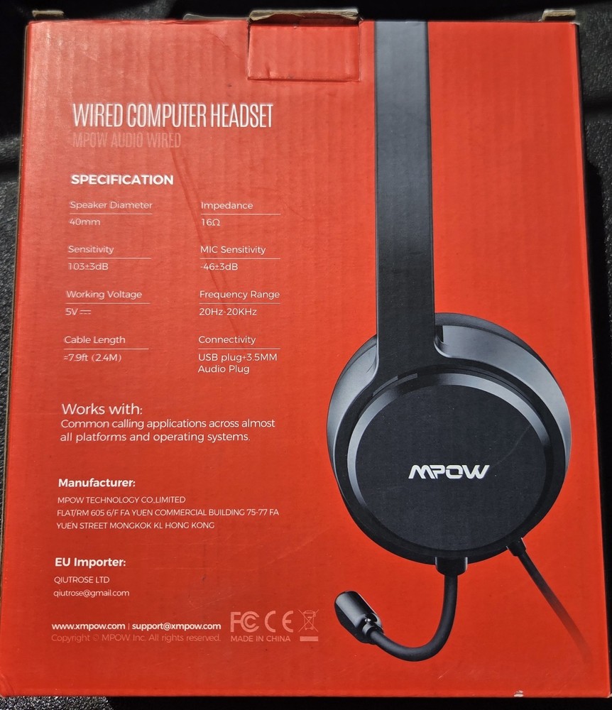 Mpow Wired Computer Headset with Microphone Model PA071A