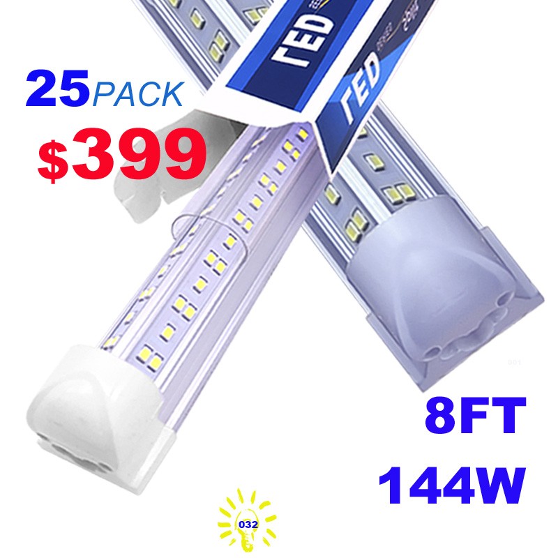 25Pack Led Tube Light 144W 8FT LED Shop Light Fixture 6500K 8 Foot LED Bulbs LED