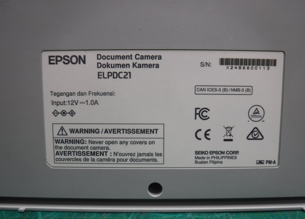 Epson ELPDC21 Document Camera with Power Supply – No USB Cable –Visual Presenter