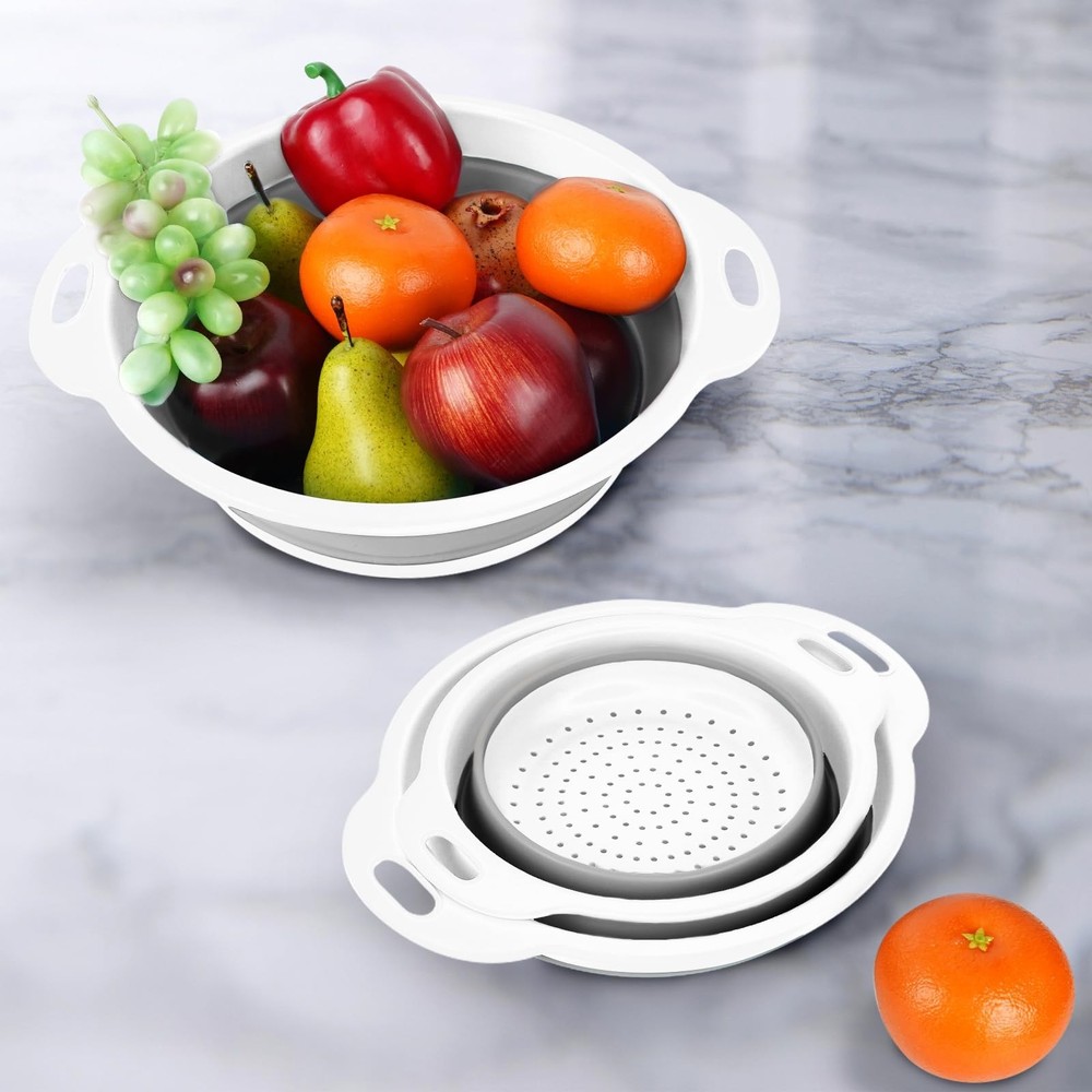 Collapsible Colander 3-Pack Set Space-Saving Foldable Kitchen Strainer with N...