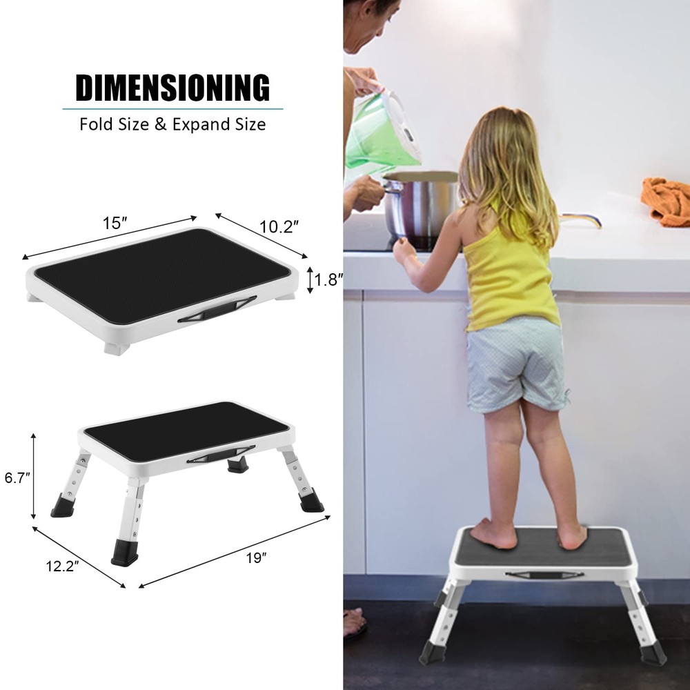 Jocauto Folding Step Stool, Height-Adjustable Step Stool with 15 X 10.2 Non-Slip