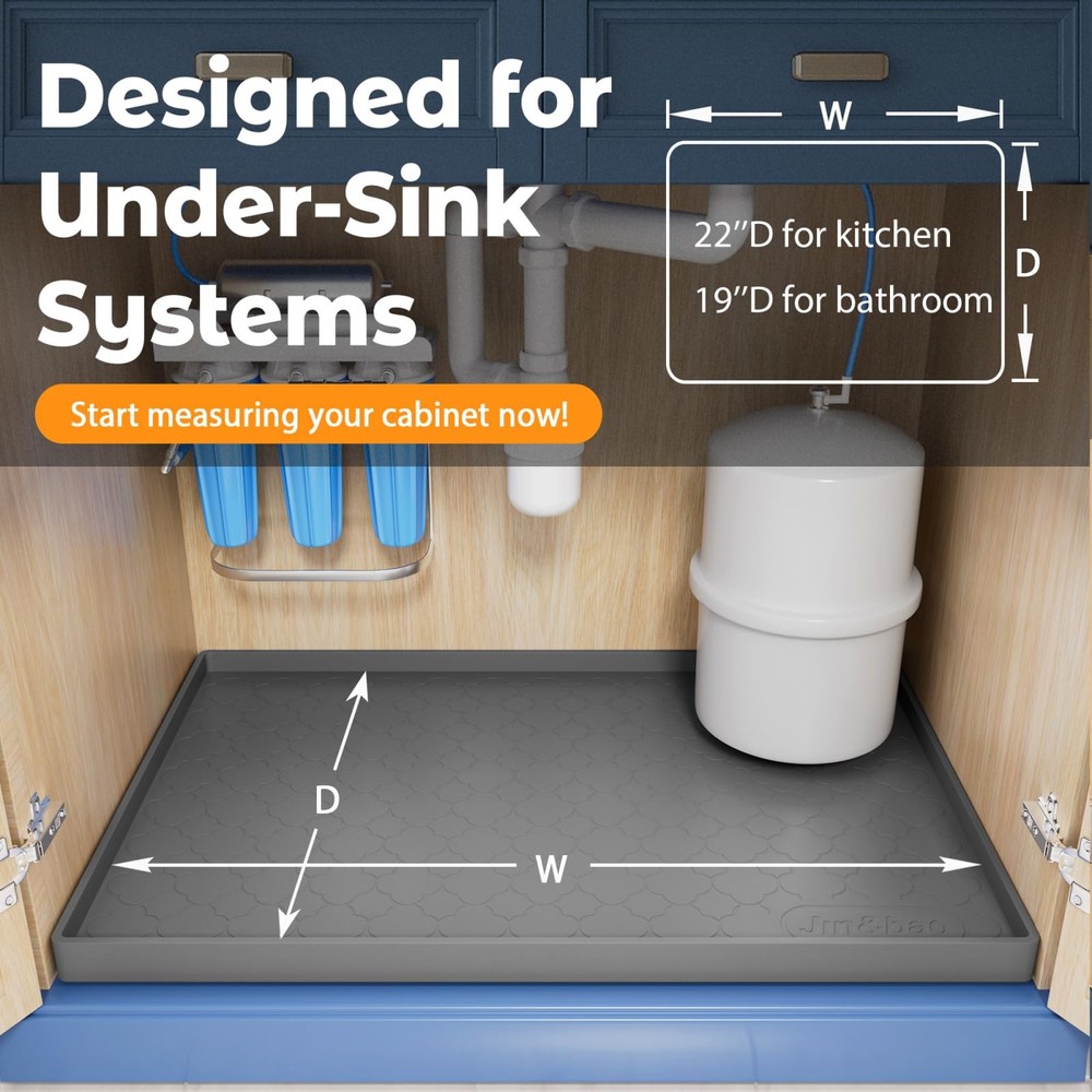 Waterproof Under Sink Mat 34" x 22", Thick Silicone Mat Cabinet Protector for...