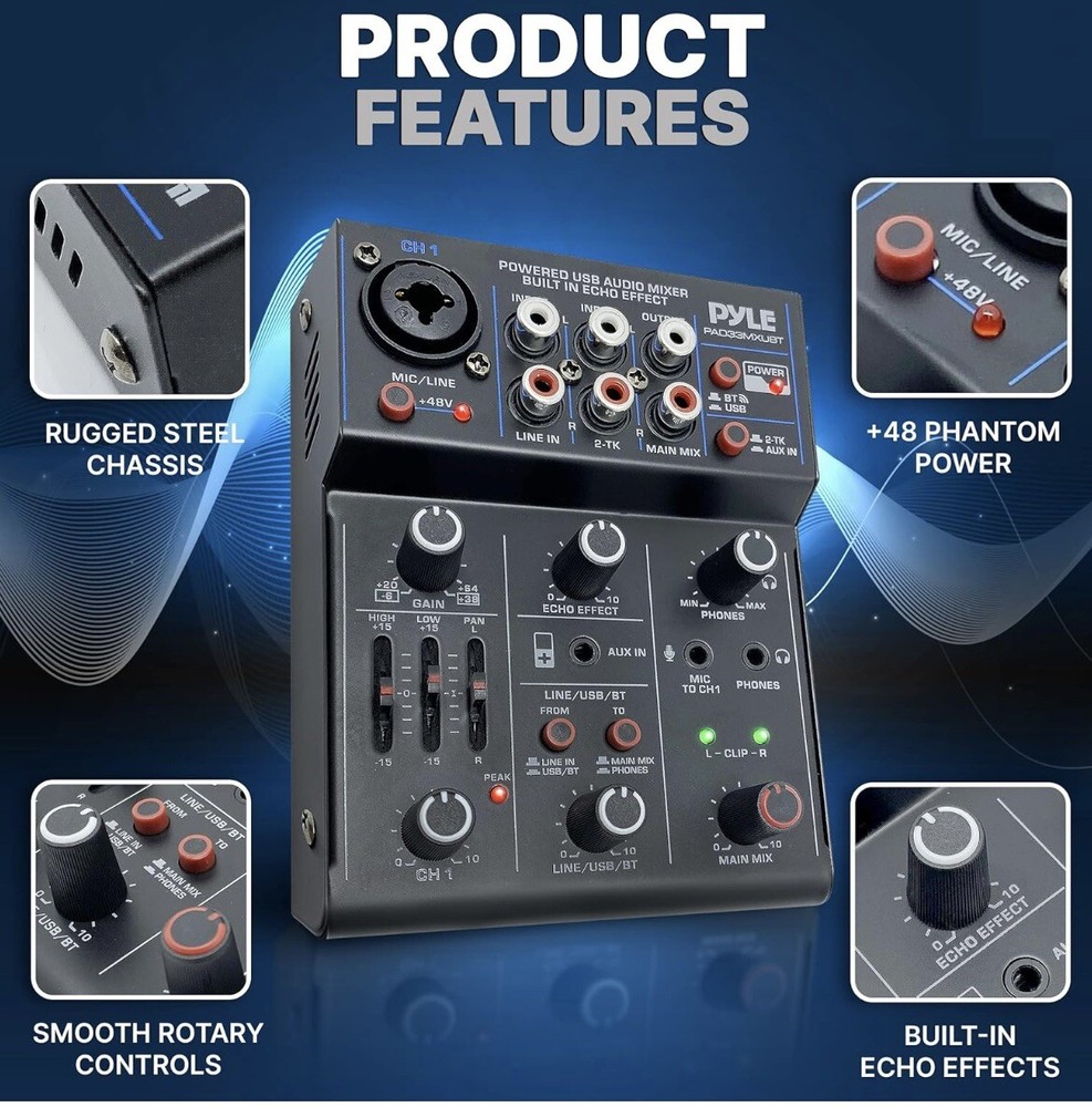 pyle compact bluetooth dj mixer interface