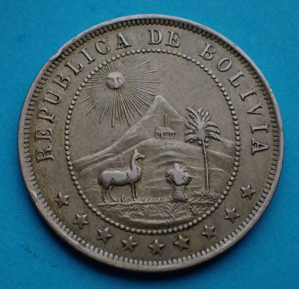 Bolivia, 10 Centavos 1918, as shown.