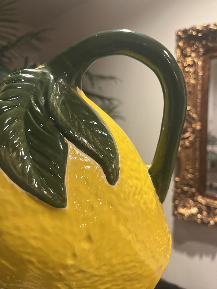 Hand Painted Lemon Shaped Pitcher 9”