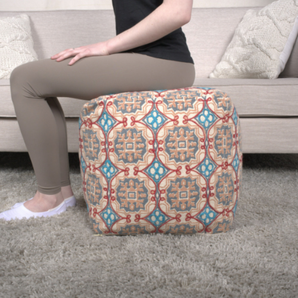 Amelia Handcrafted Fabric Pouf, Multicolored