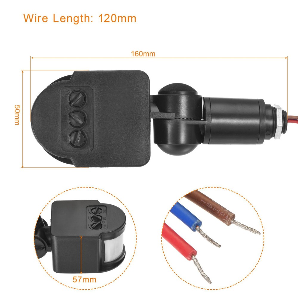 Motion Sensor 12V Infrared PIR Detector Switch Wall Mount Black