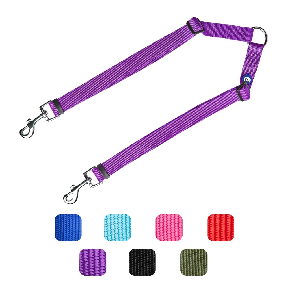 Essentials Durable Classic Double Dog Leash Coupler, Dark Orchid, Medium/Larg...
