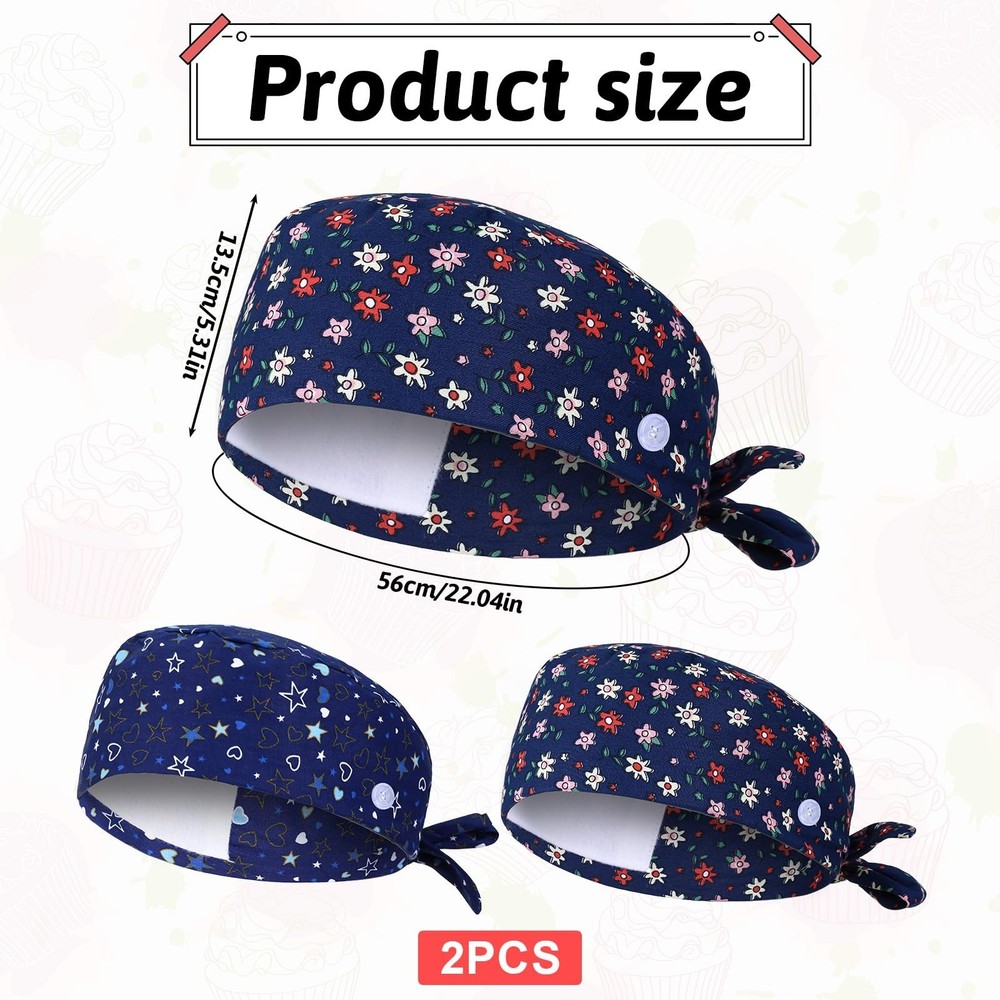 2 Pcs Scrub Caps Women, Adjustable Working Cap Working Cap with Buttons Ponyt...